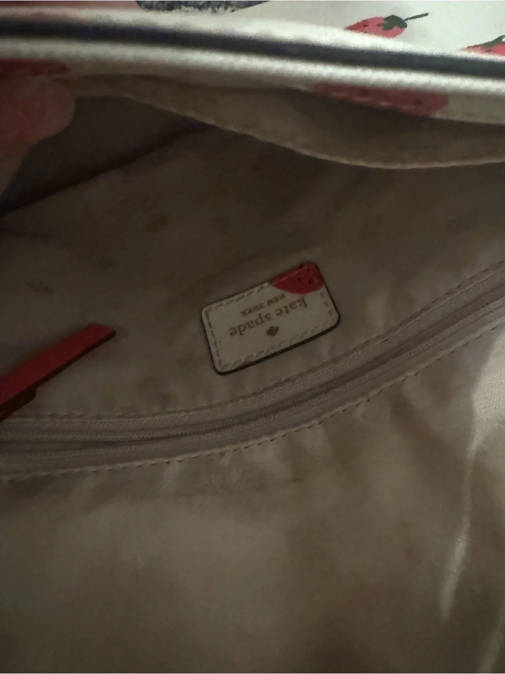 Kate Spade New York cove street White and Red Strawberry Print Crossbody